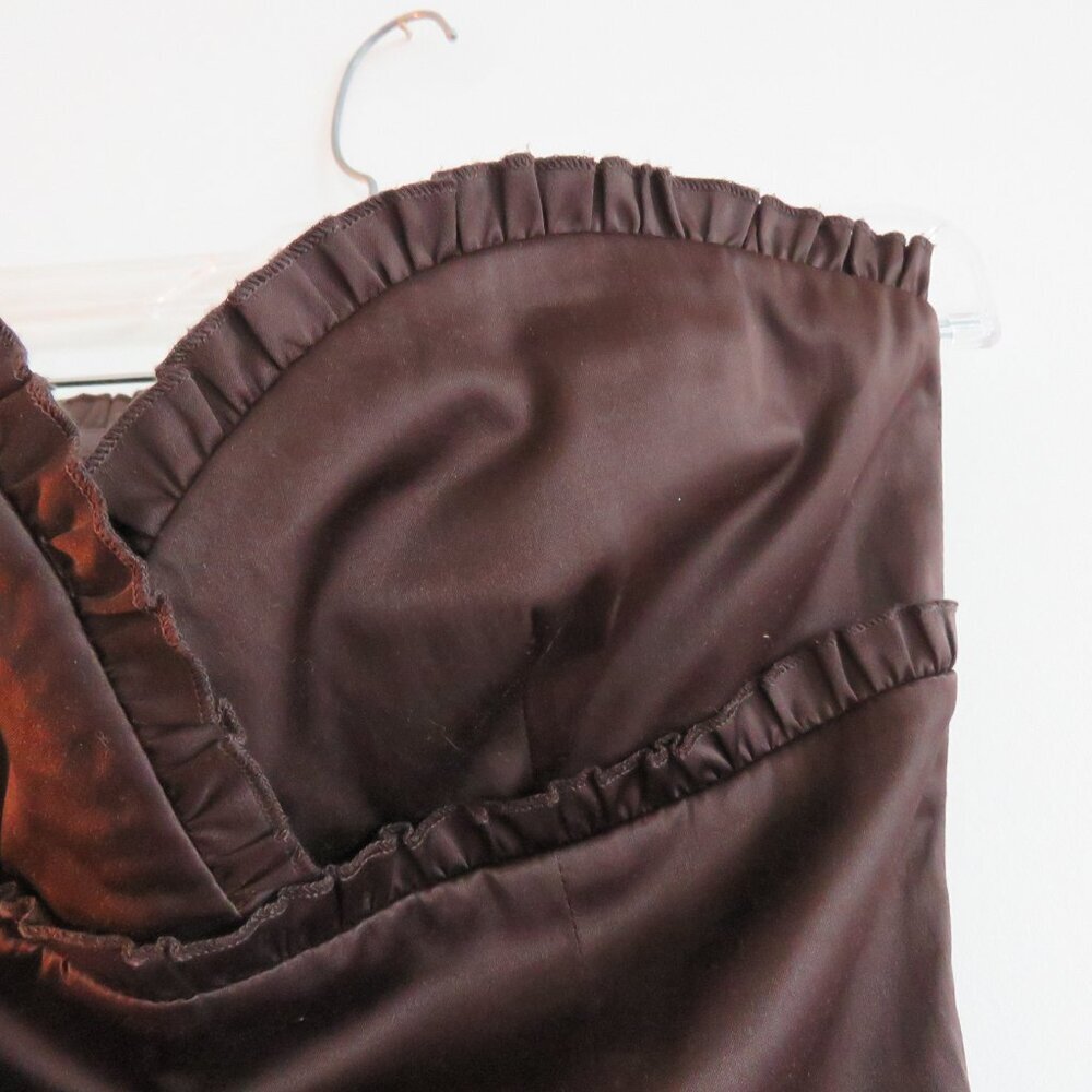 VINTAGE Y2K RW & CO Espresso Brown Satin Sweetheart Tulle Dress Goth - Size US 0 - Picture 3 of 15